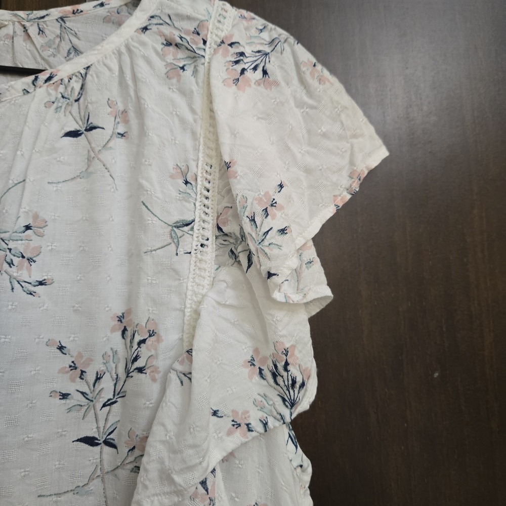 Lucky Brand Top Womens Large Cottagecore Boho Hippie Fairy Peasant Peplum Floral - Picture 4 of 11